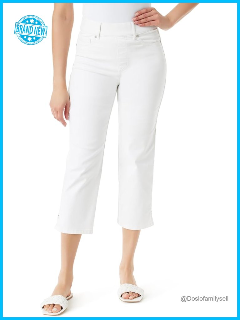 Pull On High Rise Straight Leg Capri - Cotton Blend Stretchable